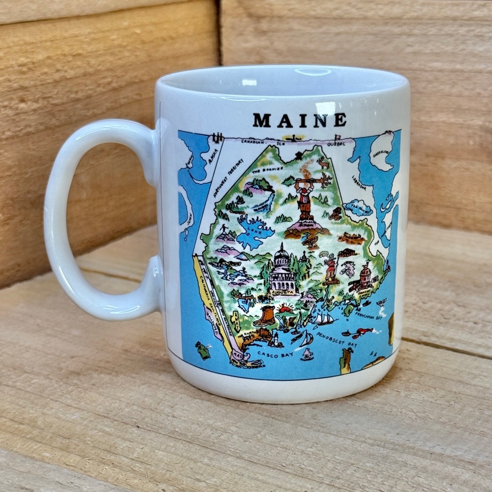 Vintage Maine Map Ceramic Mug A View Of The World City Mugs